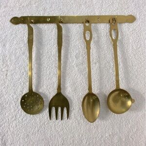 Vintage Brass Utensil Set With Hanger Strip